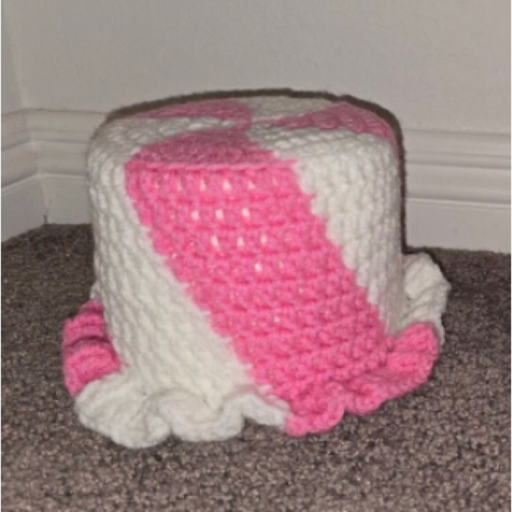 handmade crochet pink peppermint swirl toilet paper roll cover